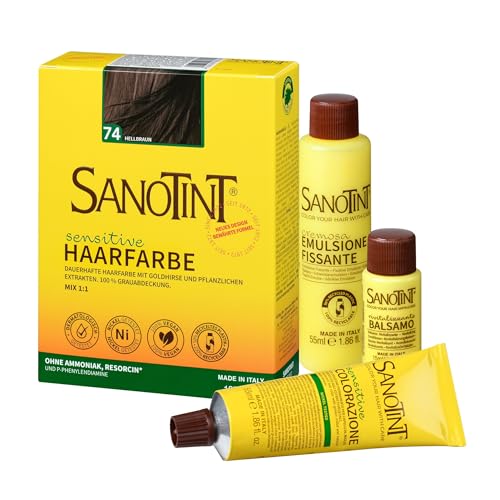 Sanotint - Haarfarbe Sensitive Nr. 74 „Hellbraun“ - 1x 125 ml - Naturnahe Haarfarbe mit wertvollen pflanzlichen Wirkstoffen - Auszüge aus Goldhirse, Oliven, Traubenkernen mit natürlichem Biotin
