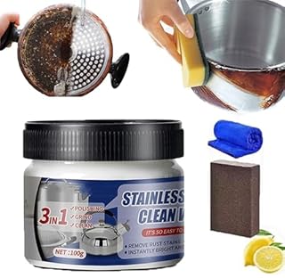 Stainless Steel Clean Wax, Nano-Technology StainlessSteel Cleaning Paste-Surface Safe, Metal Polish Paste, Rust Remover for StainlessSteel, For Pots And Pans,No Residue (1pcs)