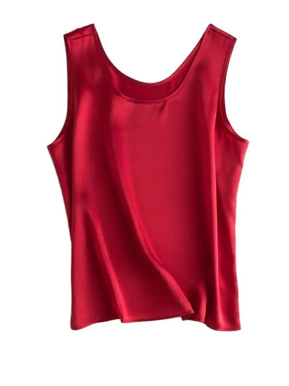 Camiseta básica y acogedora for Mujer, de Seda auténtica, sin Mangas con Cuello Redondo, Verano, Lisa