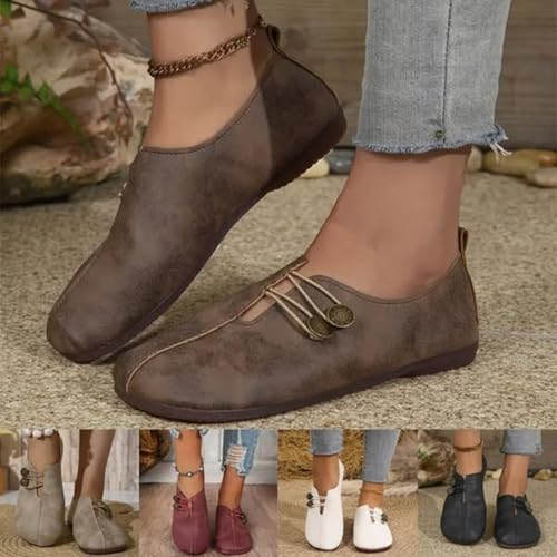 XUANXUANQZ Neue Flache Damenschuhe Aus Weichem Leder, Orthopädische Halbschuhe Aus Atmungsaktivem Leder, Bequeme, Weiche Flache Sandalen, Slipper (Schwarz,39)
