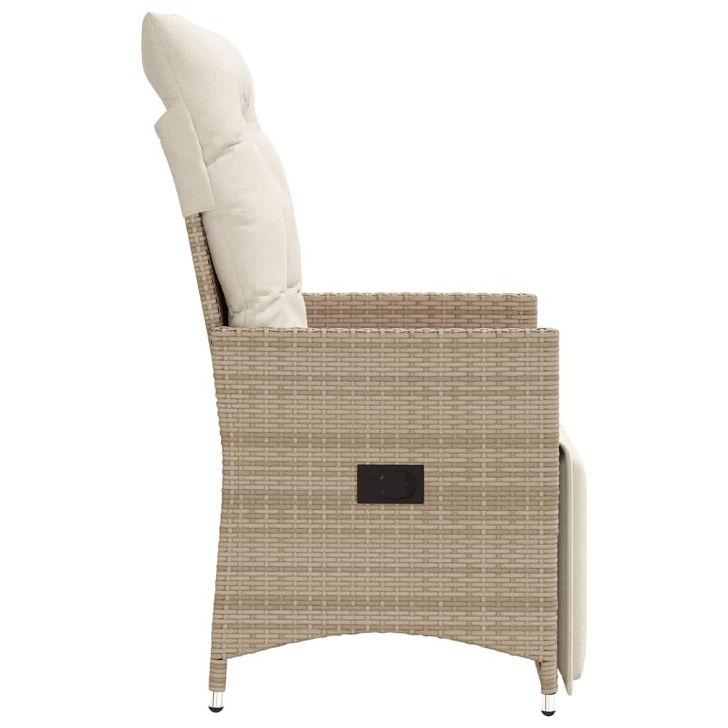 Gartensessel mit Kissen 2 STK. Verstellbar Beige Poly Rattan Verstellbar Gartenstuhl mit Stahlrahmen,Loungesessel für Außenbereich
