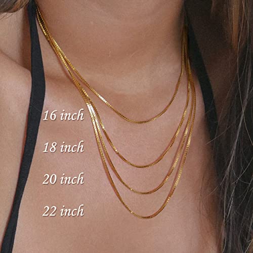 Aozel Gold Chain For Women Dainty Thin Gold Chain Simple 14K Real Gold Plated Necklace 1Mm Box Chain 22 Inch #TOP1