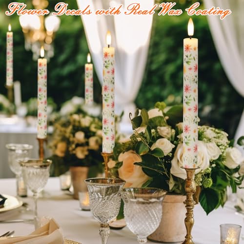 Image of Flameless Taper Candles, Real Wax Flickering Taper Candles Battery Operated with 3D Wick, 4 Pcs White LED Flameless Candlesticks for Halloween Christmas Holiday Wedding Decor