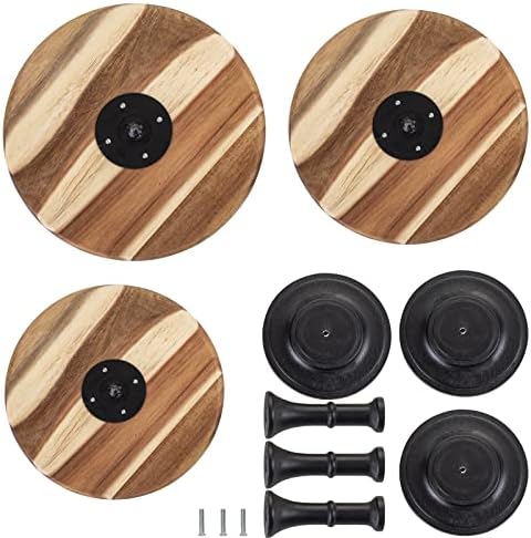 Inweder Wooden Cake Stand Rustic - Set of 3 Wood Cupcake Stands Display Set Round Cakestand for Afternoon Tea Cupcakes Vintage Decoration Dessert Display Plate with Base Birthday Party Wedding Decor