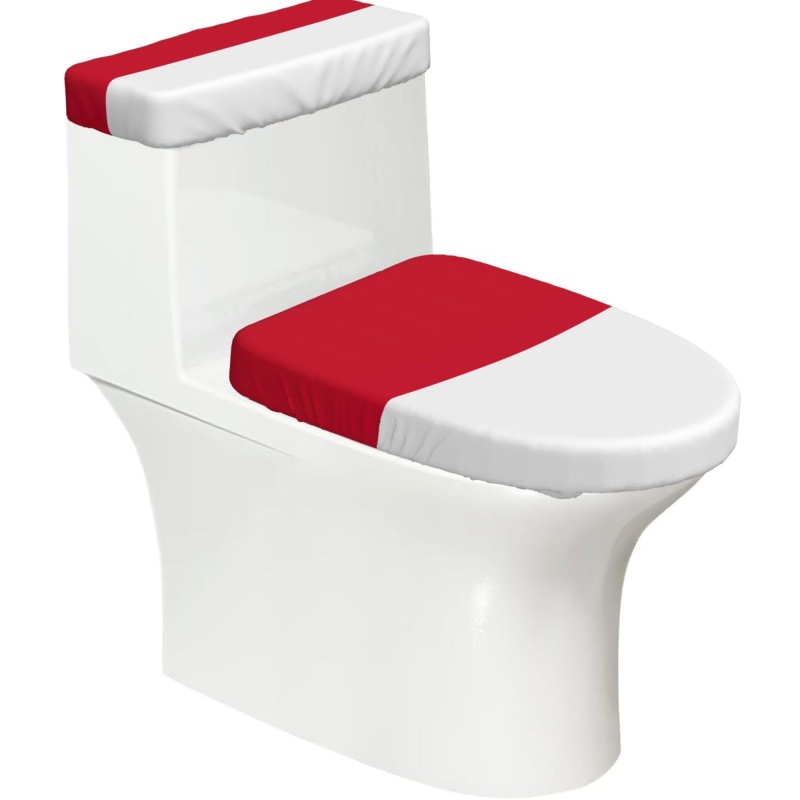 Flag of Monaco Print 2-Piece Stretch Toilet Cover Set, Elastic Breathable Toilet Seat and Tank Lid Protector
