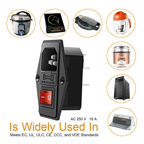 Module Plug,10A Fuse Switch Male Power Socket,Adapter Power Connector,3 Pins Inlet Power Socket,Black,Red Button,Ac 250V 10A Iec 320 C14 3 Pieces #TOP6