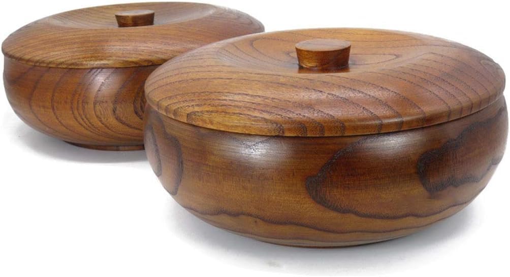 Saladier en Bois Bol à Soupe en Acacia Faite Main Assiette de Fruits Secs avec Couvercle,15 * 8.5cm