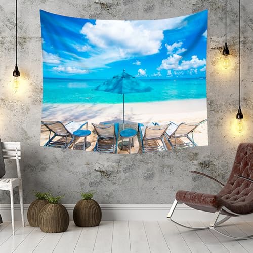 Tapisserie paysage 210x140cm ciel bleu et chaises de plage pour decoration murale salon moderne - 3
