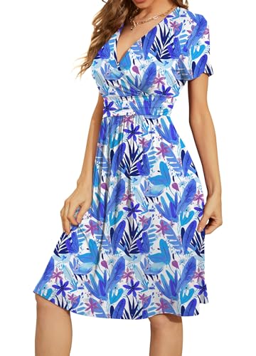 Image of WEACZZY Women's Summer Short Sleeve Casual Dresses V-Neck Floral Party Dress with Pockets