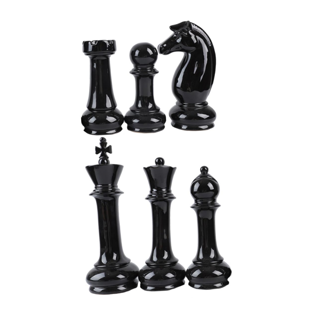 Céramique noire décorative style classique : ensemble d'échecs 6 pièces