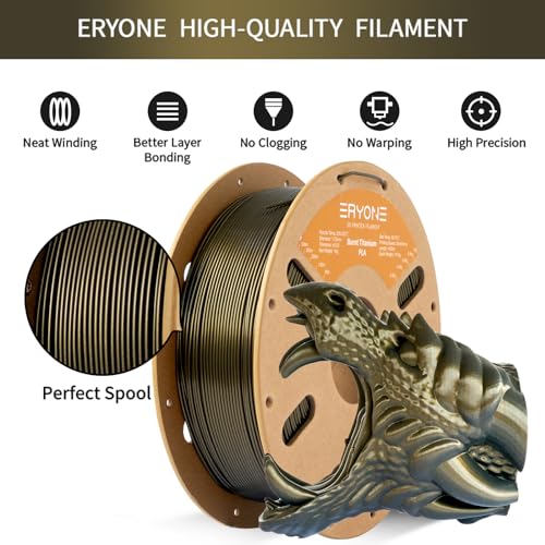 Image of ERYONE Burnt Titanium PLA Filament 3D Printer PLA Filament 1.75mm + /- 0.03mm, Glitter PLA Filament 2KG Cardboard Spool, Dark Gold