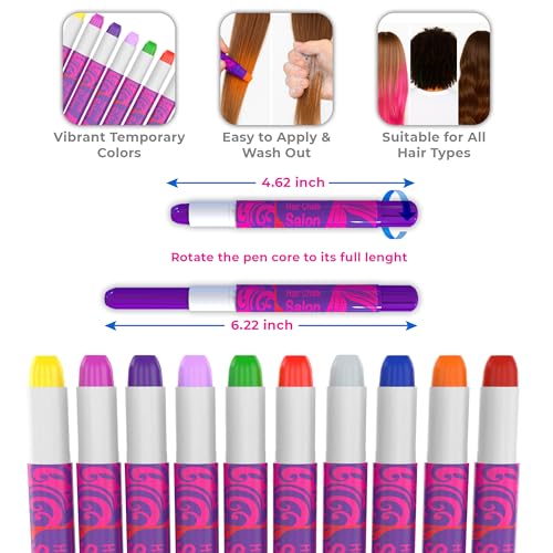 Foto von Desire Deluxe Hair Chalk Geschenke für mädchen, Haarkreide zum Haare Färben Spielzeug für Weihnachten, 10 auswaschbare Haarfärbe-Stifte, für Fasching, für Kinder im Alter von 3 4 5 6 7 8 9 11 Jahren