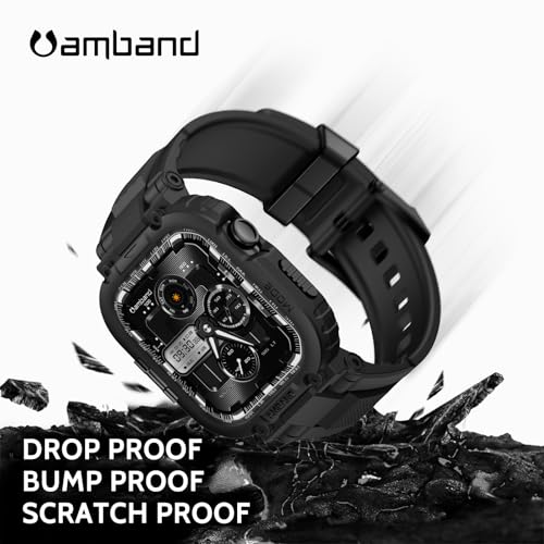 Image of amBand Compatible with Apple Watch Series 11 /10 42mm Bands Case for Men Women, M1 Sport Rugged Heavy Duty Protective Cover Tactical Strap Military Protector Bumper for iWatch Accessories 42mm - Black