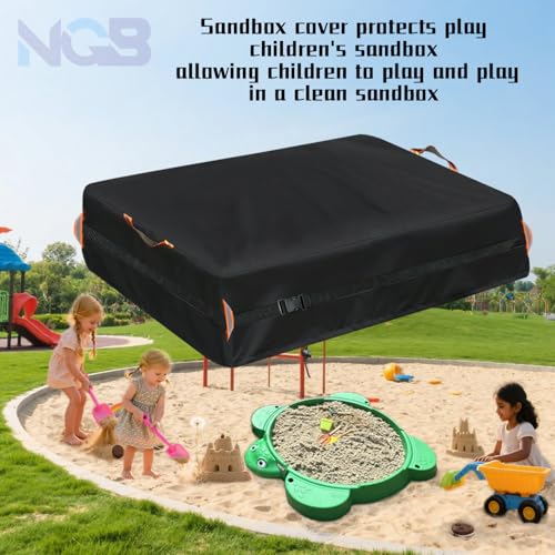 Image of Outdoor Sandbox Cover, Square Kids Sand Box Covers Waterproof and Windproof, Children's Large Sandboxes Cover Sandproof.44 Lx40 Wx10 H,Black.