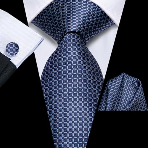 Image of Hi-Tie Men's Tie Lapel Pin Set Pocket Square Cufflinks Formal Woven Silk Tie Sets Wedding Party