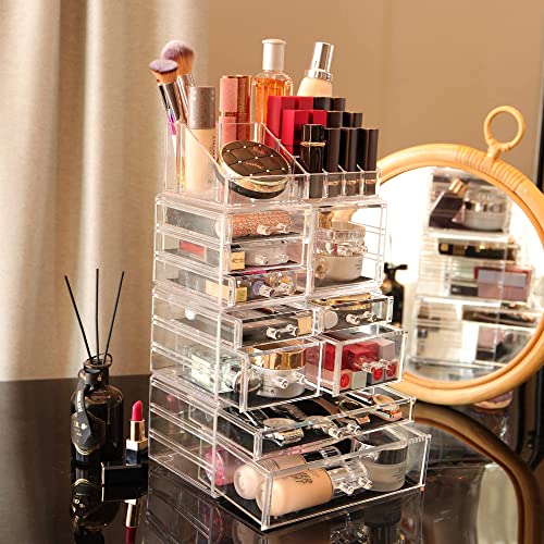 Cq Acrylic Makeup Organizer Skin Care Large Clear Cosmetic Display Cases Stackable Storage Box With 10 Drawers For Vanity,Set Of 4 #TOP3