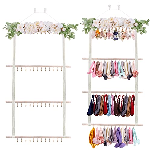 Image of mligril Headband Holder for Girls Hair Bows, Baby Headbands Organizer Storage Hair Clips Hanger Storage Flower Wall Hanging Decor for Nursery Room
