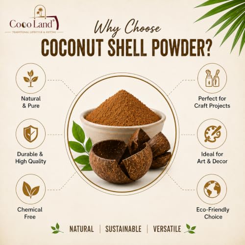 Image of Coco Land COCONUT SHELL POWDER 900 (Pack of 5 x 180g) Natural Coconut Shell Dust for Craft Making, Agarbatti & Incense Production, Wood Filler, Coconut Shell Sticking, DIY Art Projects, Eco-Friendly Raw Material