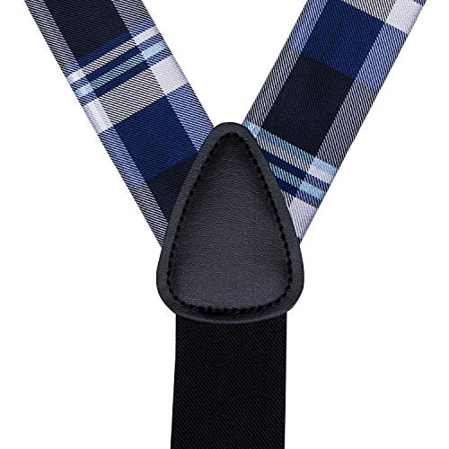 Dubulle Blue Plaid Check Suspender Bowtie Set Mens Y Band Suspenders Bowtie For Wedding #TOP11