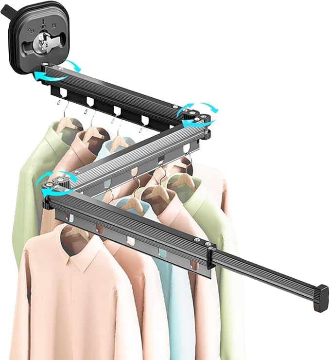 Image of Jumix Multifunctional Folding Clothes Rack | 360 Rotating Adjustable Laundry Drying Rack with Strong Suction Cup | Extendable Hanger Organizer for Home Use