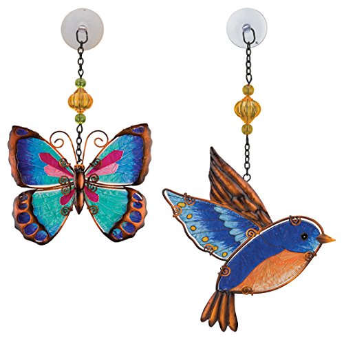 Regal Art & Gift Suncatchers, Green Butterfly & Blue Bird Glass Sun Catcher for Home, Garden, Window and Wall Art