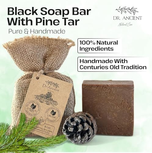 Image of Dr.Ancient Pine Tar Black Soap Bar, Organic Soap Bars Handcrafted the Traditional Way, Natural Chemical-Free, Vegan, Used for Face and Body, Deep Cleansing, and Nourishing Daily Skin