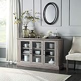 BELLEZE Liam 55' Rustic Farmhouse Wood Sideboard Universal Stand Buffet Cabinet Living Room Glass Storage, Grey Wash