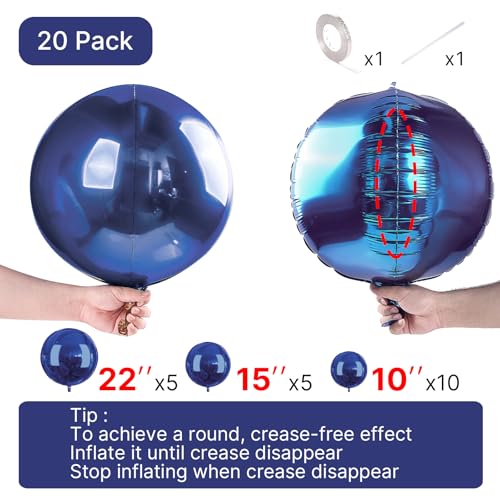 Image of PartyWoo Navy Blue Foil Balloons 20pcs Large Round Giant Jumbo 4D Balloons