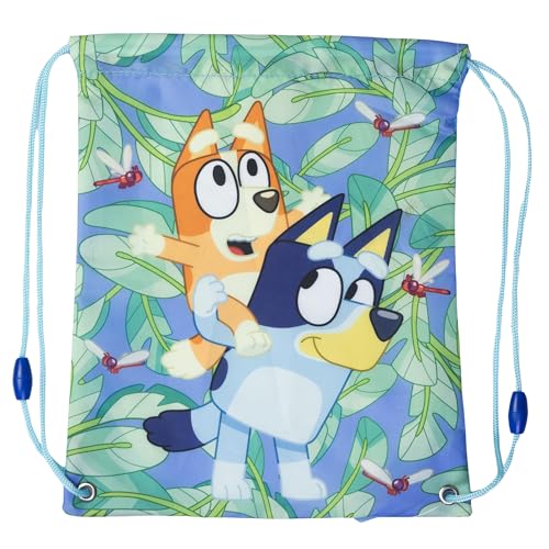 STOR Mochila Saco Infantil Bluey - Bolsa de Cuerdas con Asas para Merienda y Almuerzo - Tela Resistente 30x25cm - Ideal Colegio y Excursiones
