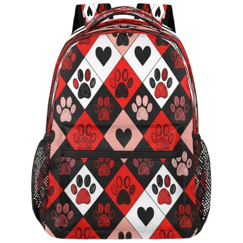 Mochila escolar de cuadros con huellas para portátil de 15.6 pulgadas