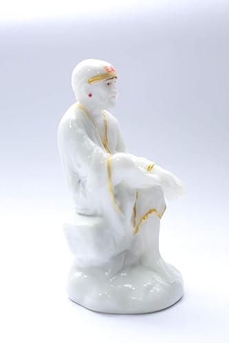 Miniatura 6 de S patnaik Estatua de Sai Baba Murti de polvo de mármol para el hogar Pooja y tablero del automóvil  Sai Baba Idol acabado hecho a mano sentado en