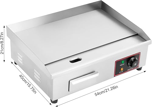 Miniatura 8 de Plancha eléctrica comercial de 1600W 110V, 21.3 × 15.8 × 8.3 pulgadas, plancha superior plana de encimera, parrilla de Teppanyaki de acero