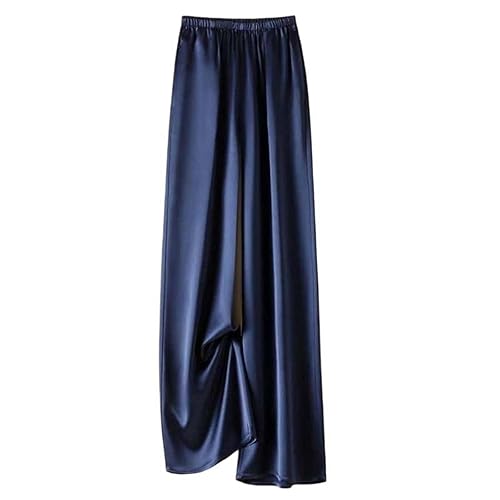 Women's Satin Wide Leg Pants High Waist Elastic Waistband Loose