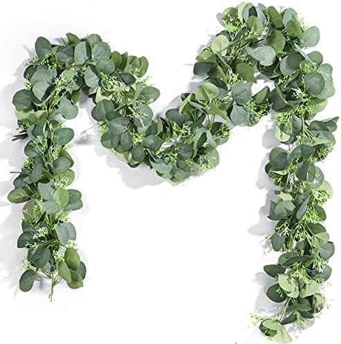 Miracliy 4 Pack Seeded Eucalyptus Garland, 26ft Fake Eucalyptus Leaves Greenery Hanging Vine for Wedding Backdrop Mantel Table Runner Home Decor