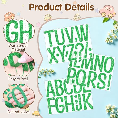 Image of Glitter Letter Stickers, 4 Inch Large Letters for Poster Board (Green) | 160 PCS,Self-Adhesive,Vinyl Alphabet Stickers,Bulletin Board Letters for Classroom,Party,DIY Crafts,Home,Office,Mailbox Decor