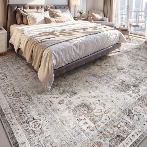 AMOAMI-4X6 Area Rugs for Living Room -Soft Vintage Bedroom Rugs-Non Slip Washable Rug-Throw for Living Room Bedroom Bedside Dining Room Office Grey
