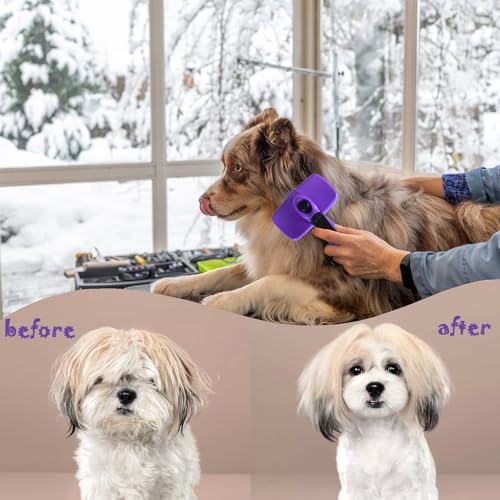 Image of Pet Needle Comb Dog Comb Hair Combiner Dog Hair Comb God Tool for Cat Comb Floating Hair Removal Special Comb for Cat Hair (Purple, Small)