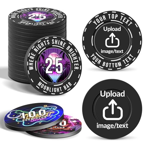 XSTZR 100-1000 personalisierte Plastik-Pokerchips mit beidseitigem Vollfarbdruck - Individuelle Logo-, Bild- oder Textgestaltung für Bars, Partys, Unternehmen & Events