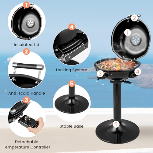 GiantexUK 1600W Electric Grill, Temperature Adjustable Portable Barbecue Grill with Metal Grilling Rack, Oil Collector & Stable Base, Indoor Outdoor BBQ Grill for 15-Serving - Image 5