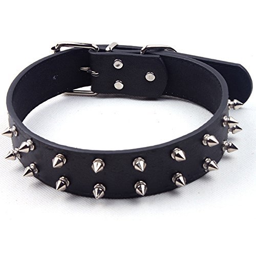 Charmsong Adjustable Black Leather Studded Rivet Dog Collar Durable Spiked For Dogs (L, Black) #TOP4