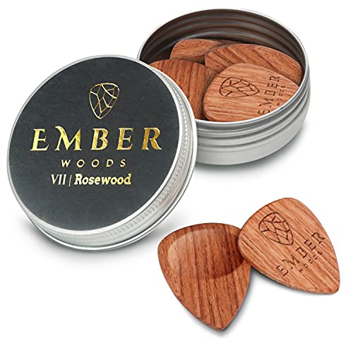 Ember Woods 7 Pack Handcrafted and Engraved Guitar Picks (Rosewood)