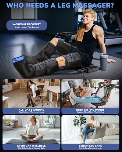 Leg Massager with Heat and Compression : Sequential Compression Boots with 6 Modes,9 Intensity and 3 Heat for Circulation and Pain Relief - Christmas Birthday Gifts for Mom, Dad, Athletes, Gym