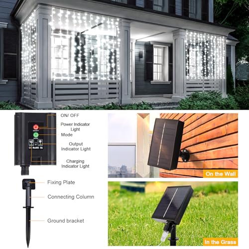 Glaxcidy LED Fairy Curtain Lights, 3M x 3M 304 LEDs Solar Powered Outdoor Window String Lights with Remote - Image 4