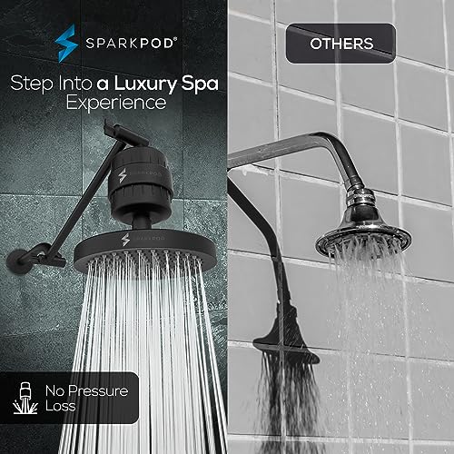 Image of SparkPod Filtered Shower Head & 11 inch Shower Arm, 6 inch Round, Black Matte
