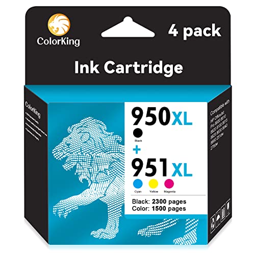 ColorKing Wiederaufbereitet 950 951 XL Patronen Ersatz für HP 950XL 951XL Multipack für HP Officejet Pro 8600 Patronen 8610 8620 8100 8615 8616 8625 8630 276dw (1 Schwarz, 1 Cyan, 1 Magenta, 1 Gelb)