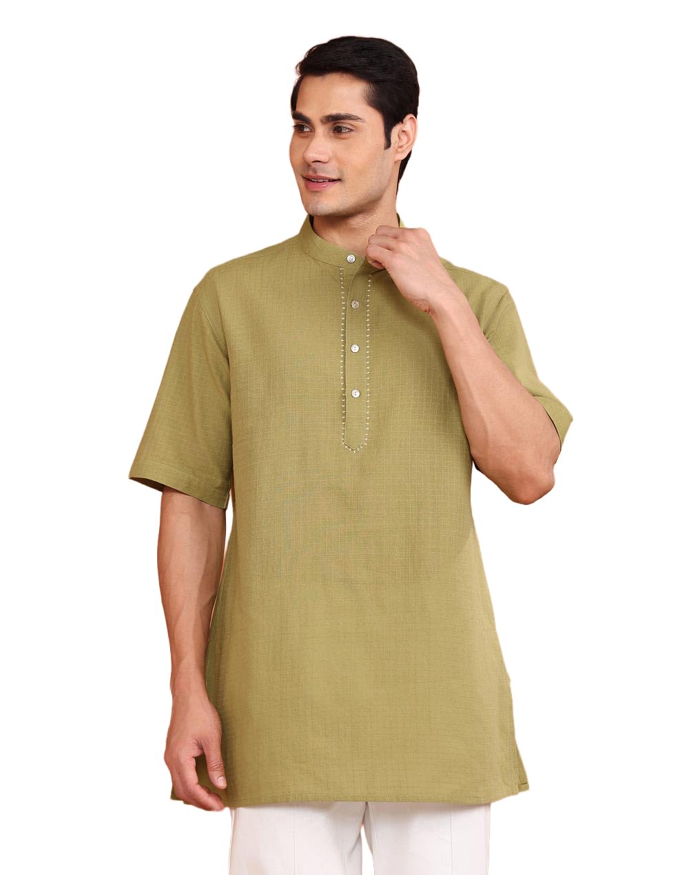 fabindia Green Cotton Check Short Kurta-picture-30