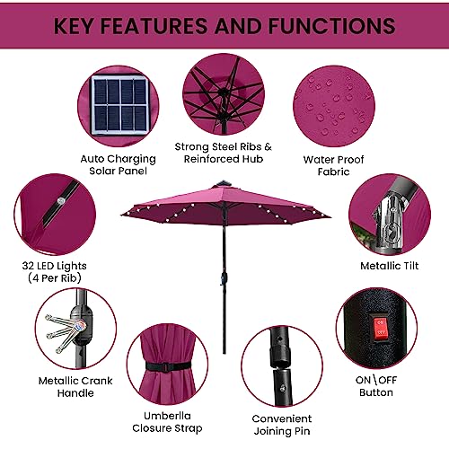 11ft Solar LED Patio Umbrella with Steel Ribs Tilt Crank for Lawn & Garden by gardenia Home & Garden - Image 4