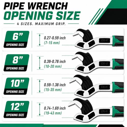 Image of 4PC Adjusting Wrench Set with Case, 6 8 10 12 Inch Multi-function Universal Magic Wrench, CR-V Steel for 0.47-1.18 Inch (7-43MM),Self locking Wrench,Pipe Wrench Set, Fittings and Nuts