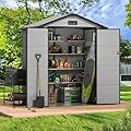 5.5x4 FT Resin Storage Shed with Floor, Easy Assemly Outdoor Small Plastic Shed with 2 Doors & 2 Windows, Locable Storage Garden Shed for Bike Lawn Mower Garbage Can