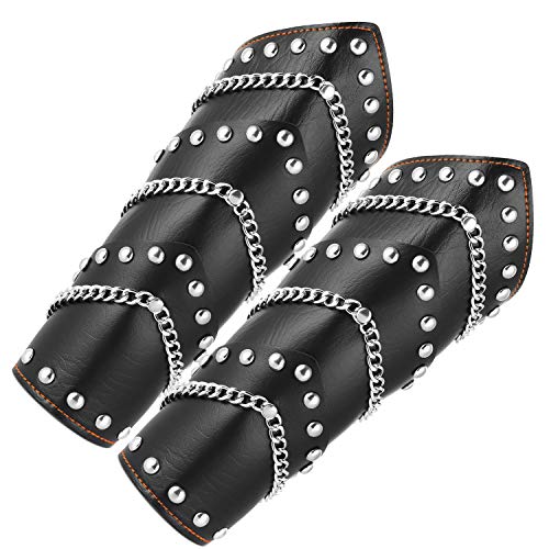 HZMAN Faux Leather Metal Link Spike Studded Gauntlet Wristband Wide Bracer Arm Armor Cuff/Leg Guards Leggings Calf Armor (Arm Armor)